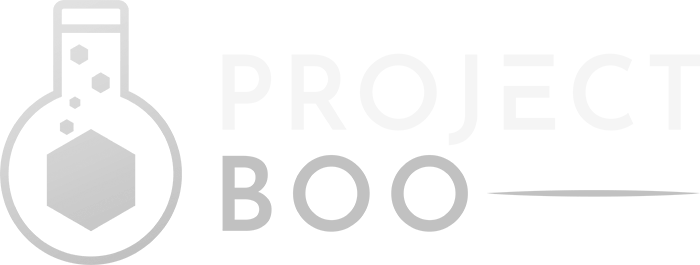 The logo of Project Boo - a testtube that's brewing hexagons